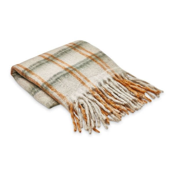 Wool Plaid Throw | Orange + Beige 50in x 60in