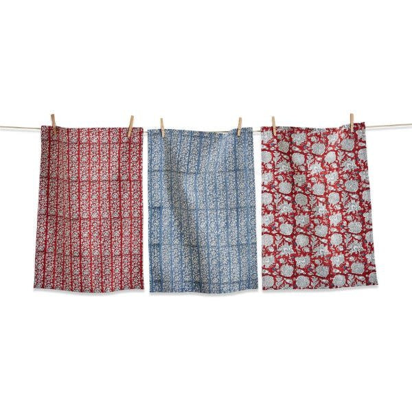 Rustic Blockprint Dishtowel Set of 3 | 26in x 18in