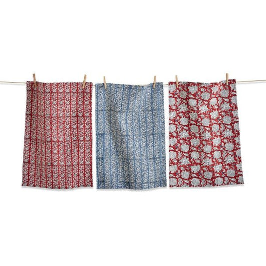 Rustic Blockprint Dishtowel Set of 3 | 26in x 18in