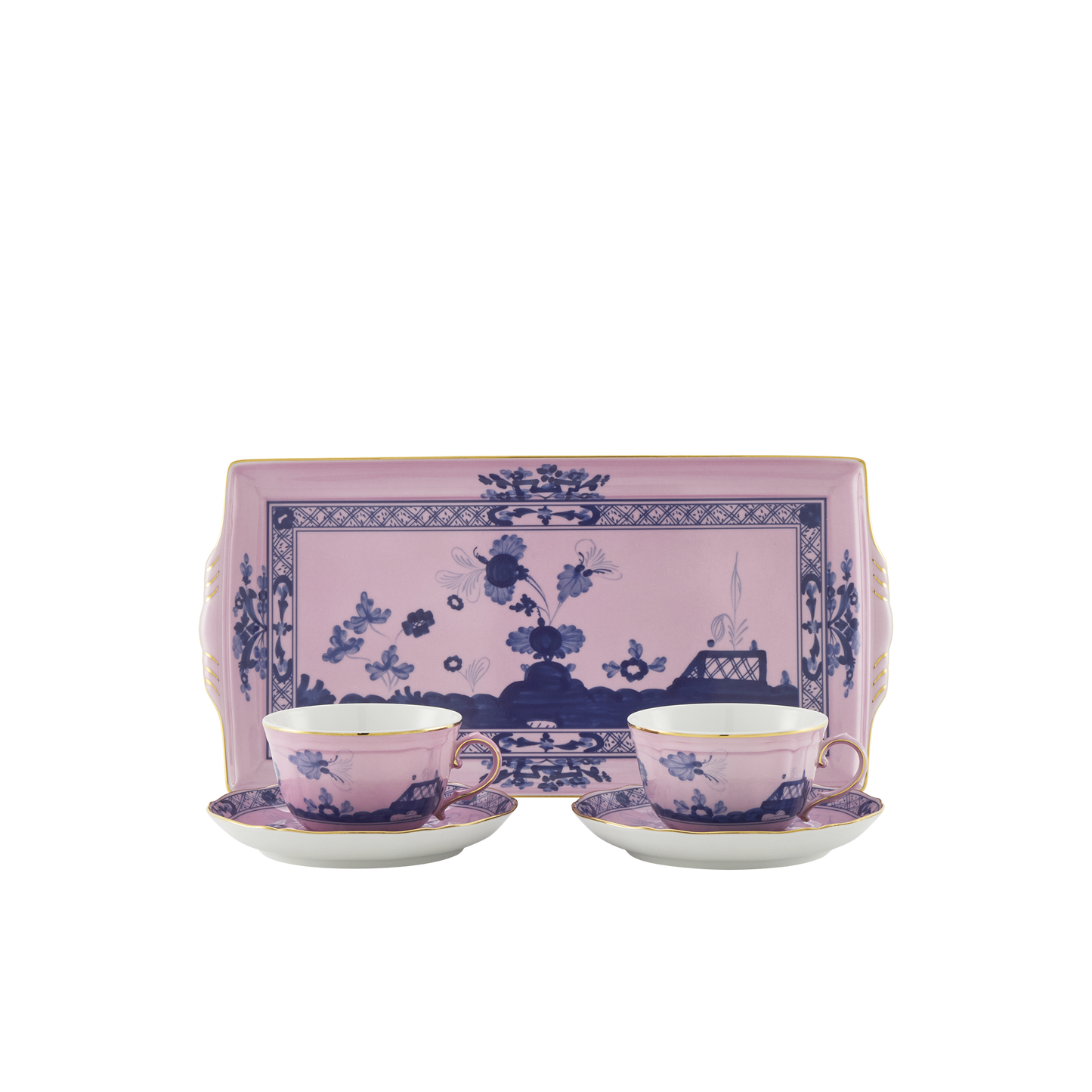 Ginori 1735 Oriente Italiano Azalea Tea Set of 2 with Tray | 5Piece