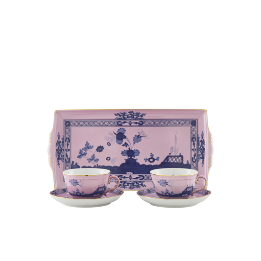 Ginori 1735 Oriente Italiano Azalea Tea Set of 2 with Tray | 5Piece