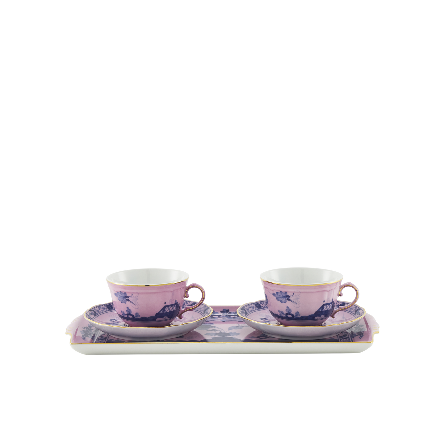 Ginori 1735 Oriente Italiano Azalea Tea Set of 2 with Tray | 5Piece