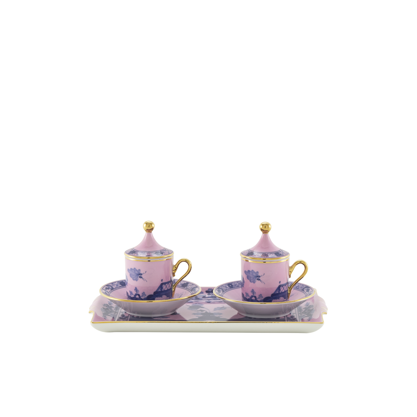 Ginori 1735 Oriente Italiano Azalea Coffee Set of 2 with Tray | 7Piece