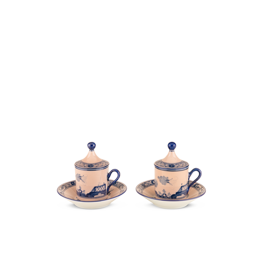 Ginori 1735 Oriente Italiano Cipria Coffee Cup with Plate + Cover