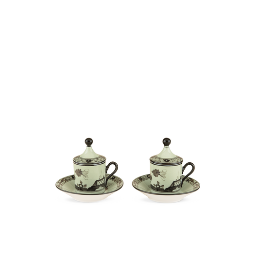 Ginori 1735 Oriente Italiano Bario Coffee Cup with Plate + Cover
