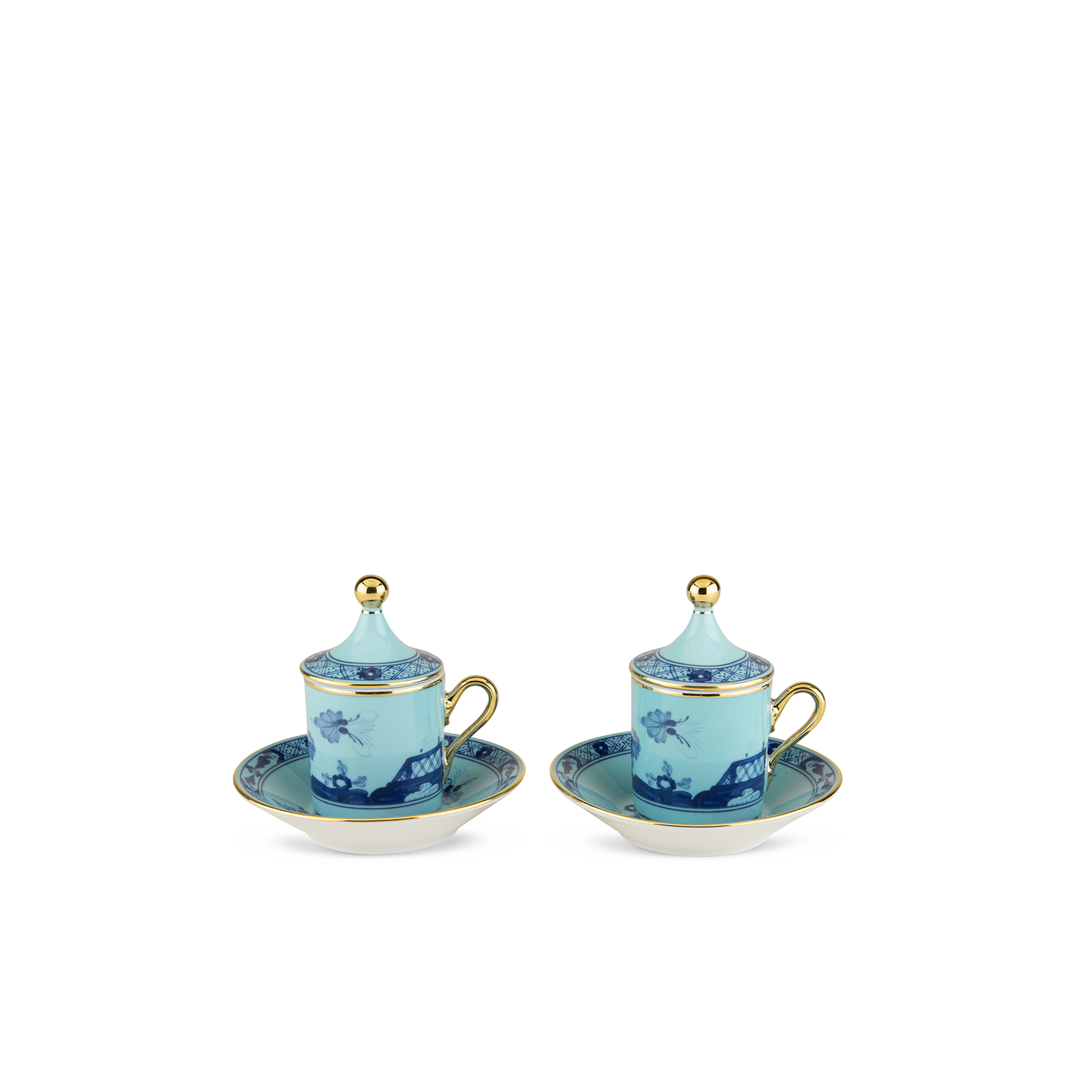 Ginori 1735 Oriente Italiano Iris Coffee Cup with Plate + Cover