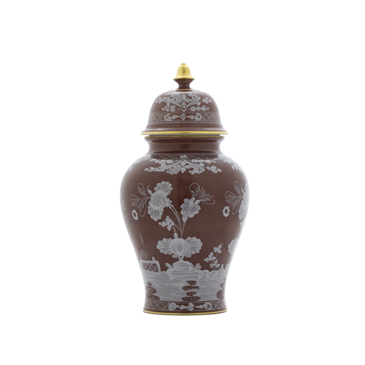 Ginori 1735 Oriente Italiano Castagna Potiche Vase with Cover | 15in