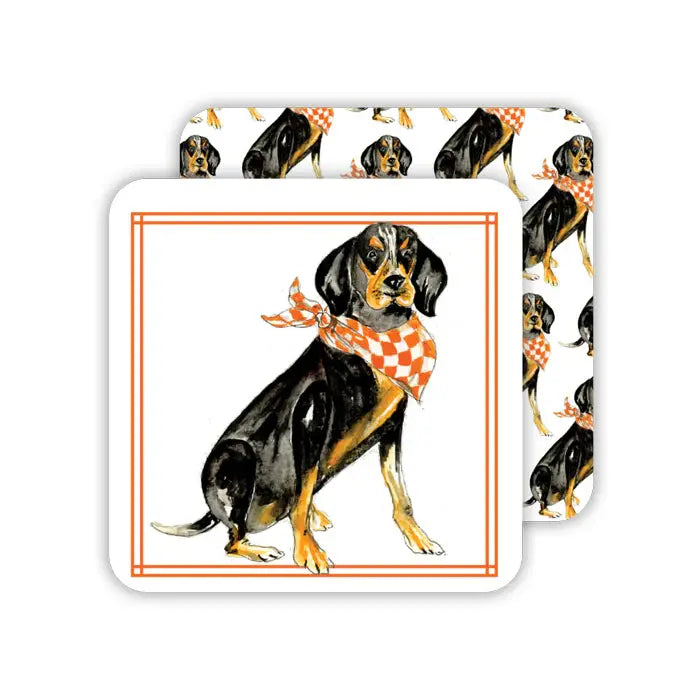 Square Coaster Coonhound with Orange and White Bandana | Set of 50