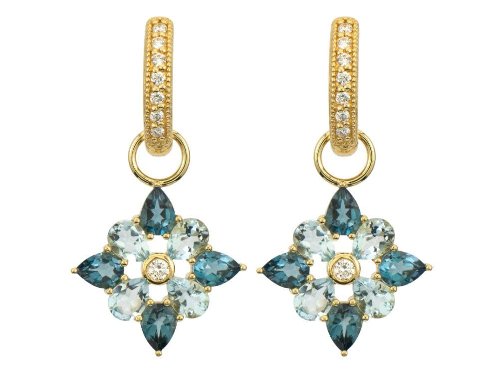 Provence Four Petal Earring Charms | 18k Yellow Gold London Blue Topaz