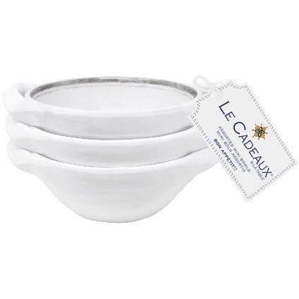 Bianco Mini Two Handled Bowls Set Of 3 | White 4.75in