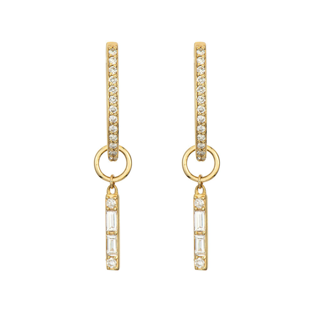 SINGLE | Tiny Diamond Baguette Stick Earring Charm | .13c 14k