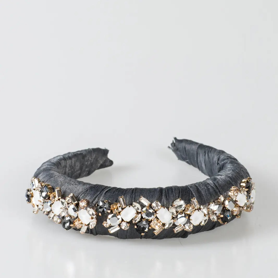 Phoebe Crystal Puff Headband | Grey