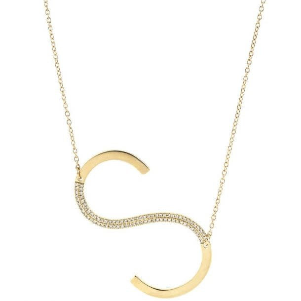 Diamond Pave Initial Necklace | Letter S .19c 14K YG
