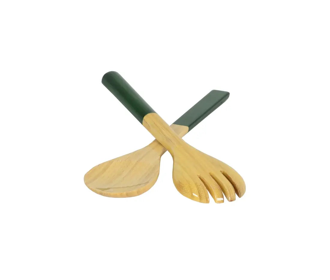 Bamboo Classic Salad Server Set | 10.7in Dark Green