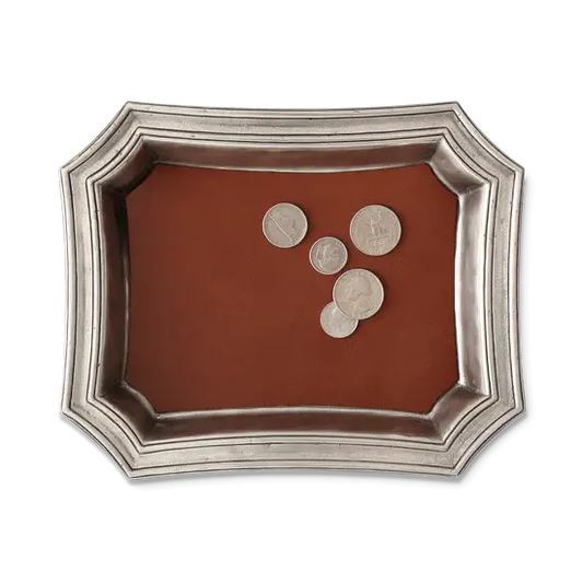 Match Pewter Pocket Change Tray w/Leather Insert | 8.5x6.7in