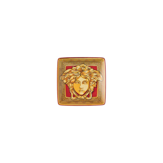 Versace Medusa Amplifed Golden Coin Red Square Canape Dish | 4.75in