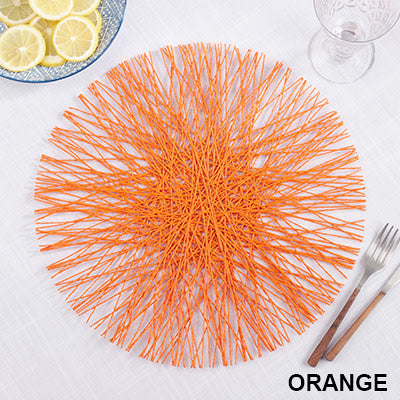 Straw Placemats Set of 4 | Orange Round 15in