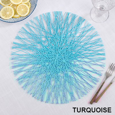 Straw Placemats Set of 4 | Turquoise Round 15in