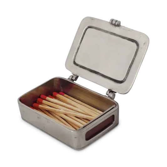 Match Pewter Lidded Match Box w/Striker And Matches | 3.8x2.5in