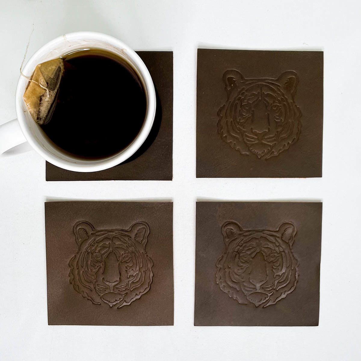 Tiger Leather Embossed Coasters | Brown 4in S/4