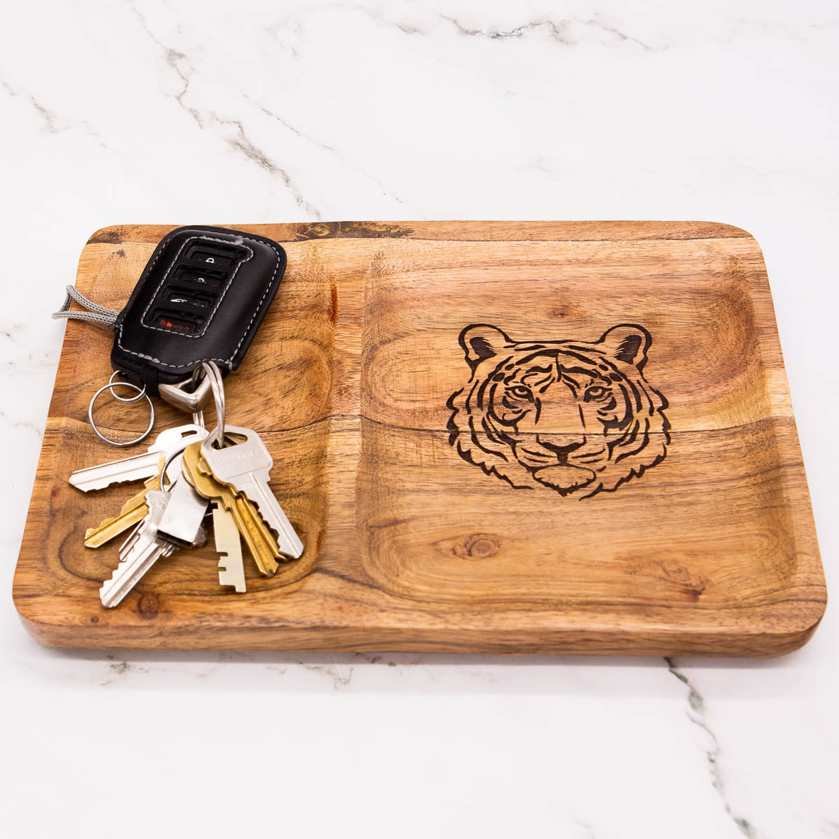 Tiger Etched Wood Valet Tray | Natural 10x7in
