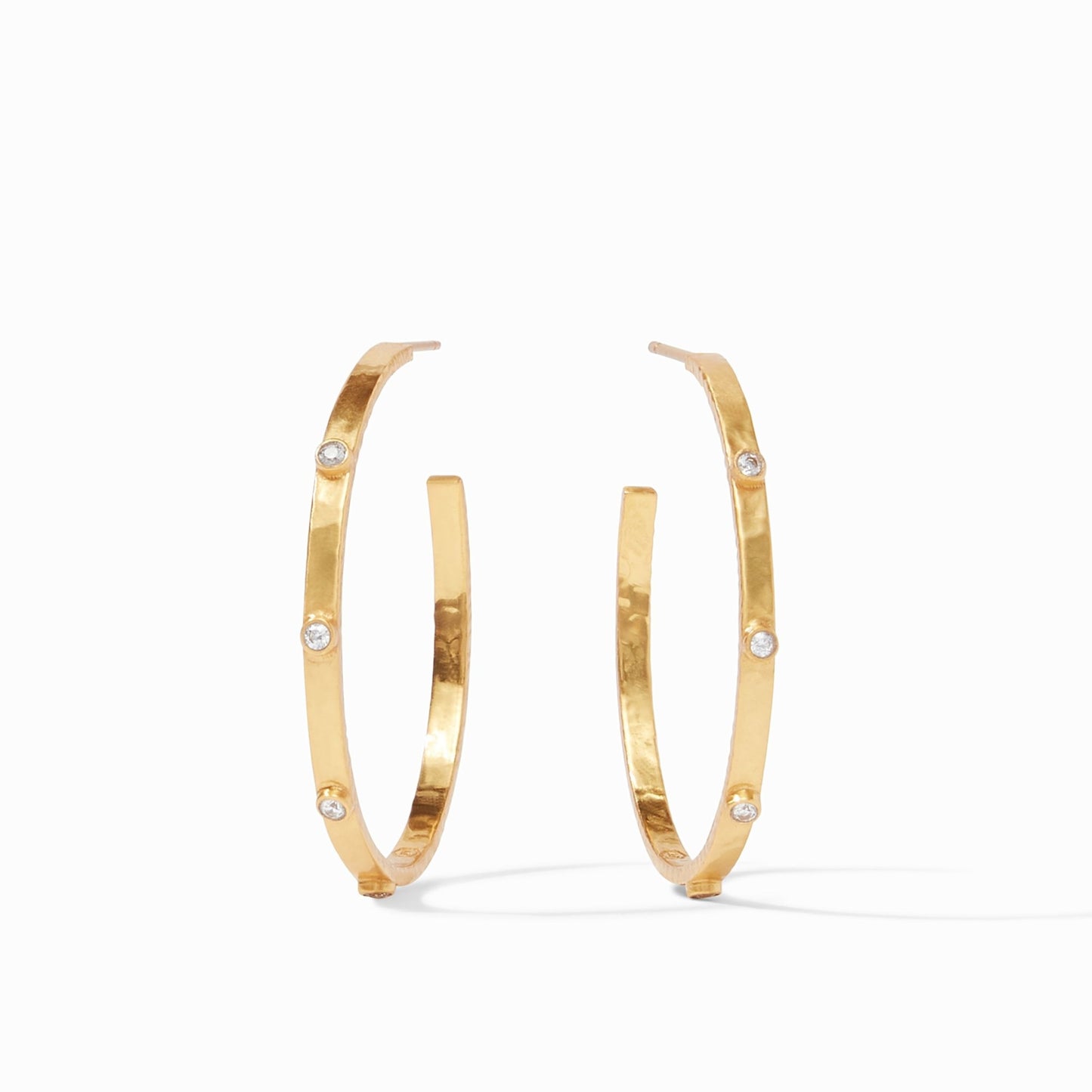 Crescent Stone Gold Hoop Earrings | Cubic Zirconia Large 1.75in