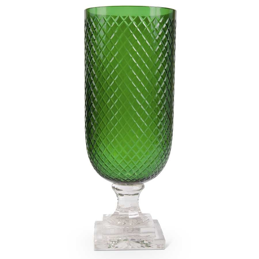 Hobnail Emerald Green Vase Clear Glass Pedestal 15"