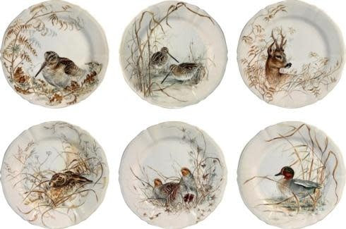 Gien Sologne Game Animals Dessert Plates Set of 6 | 9.25in
