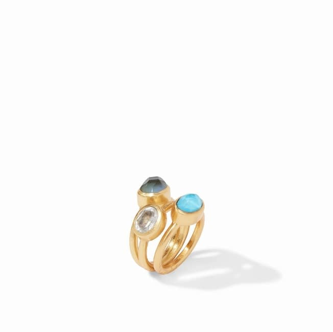 Jewel Stack Ring Gold Iridescent Bahamian Blue Size 7