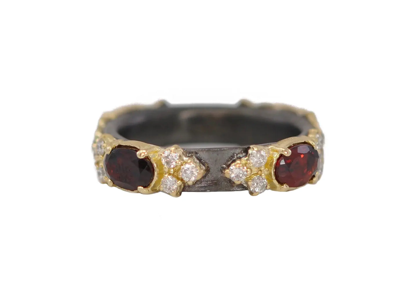 Garnet + Diamond Blackened Sterling Silver + 18k Yellow Gold Station Band | S7