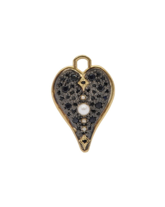 Heart Charm 14K YG BLK SAPP Pearls 20mm