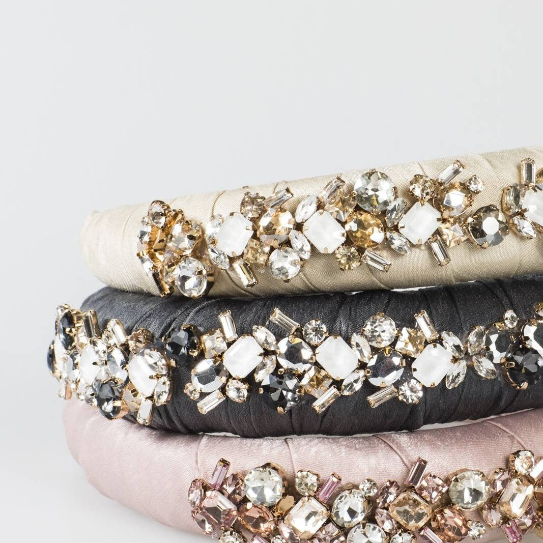 Phoebe Crystal Puff Headband | Grey
