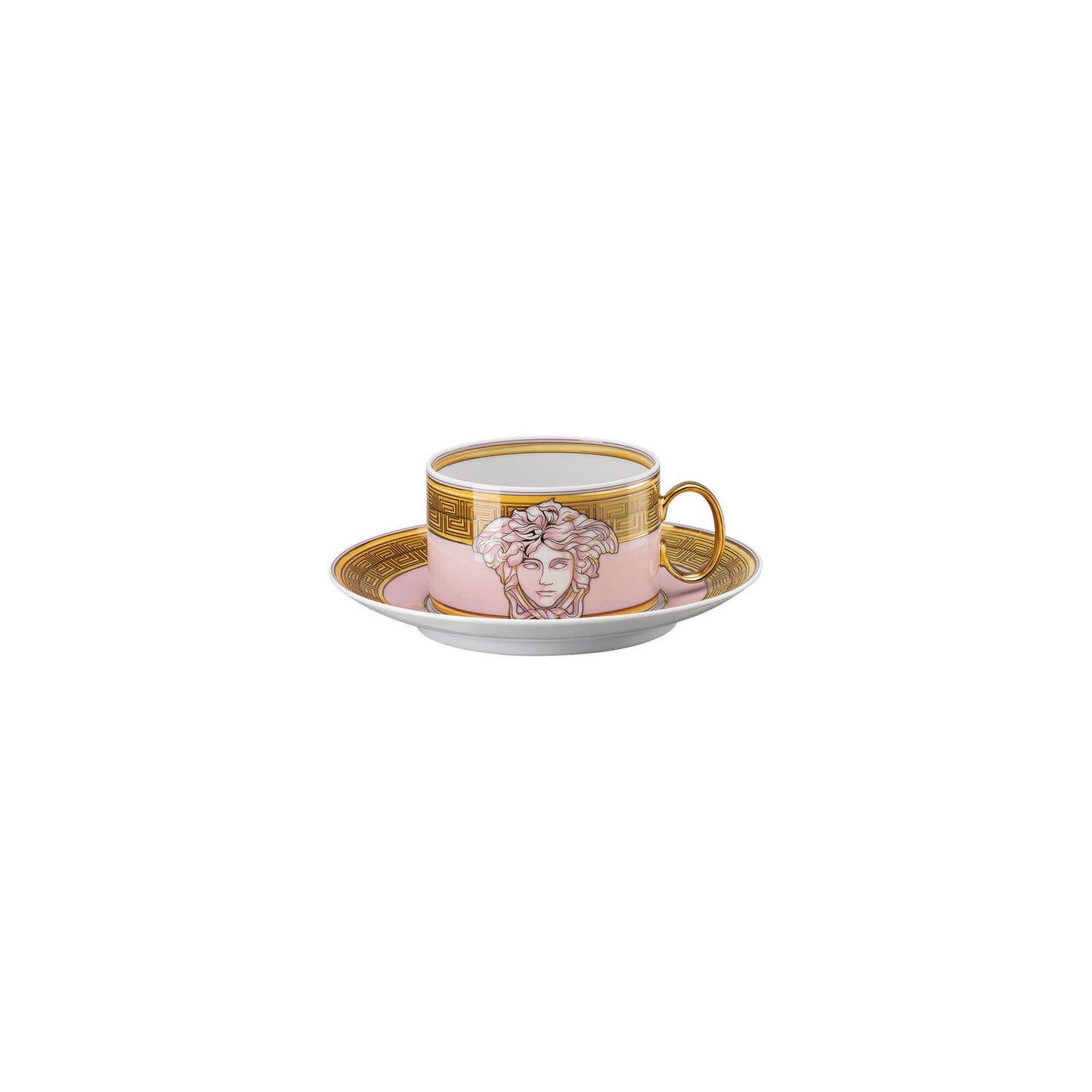 Versace Medusa Amplified Pink Coin Tea Cup + Saucer Set | 6.25in