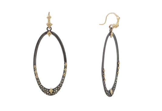 18k yellow gold and blackened sterling silver open oval earring with crivelli and pave champagne diamonds. EARRING Size 0
