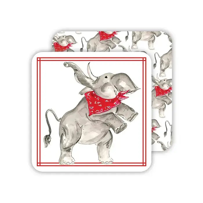 Square Coaster Elephant with Red Bandana | Set of 20