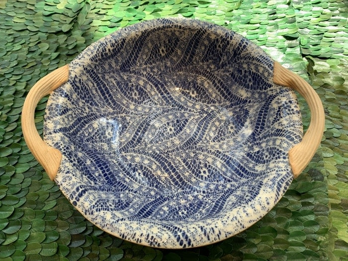 Terrafirma Ceramics Vegetable Bowl with Handles | 9in Paisley Cobalt