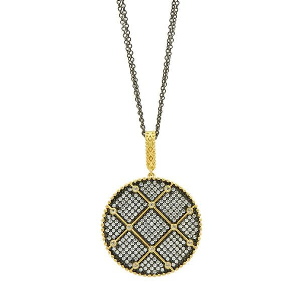 Signature Double Sided Pendant Necklace Pave Gold/Rhodium