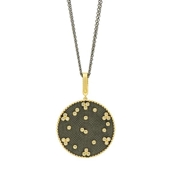 Signature Double Sided Pendant Necklace Pave Gold/Rhodium