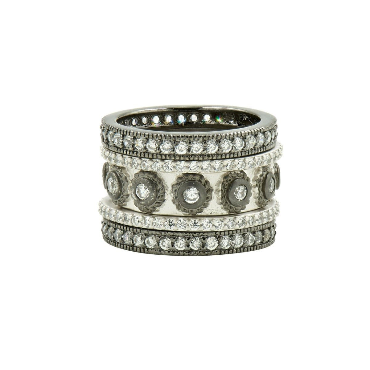 Eternity Matte Rhodium & Sterling Silver Core Stack Ring, S/5