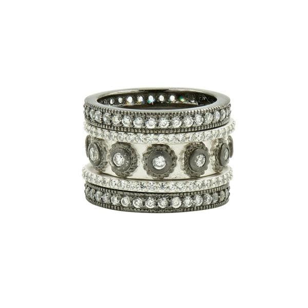 Eternity Matte Rhodium & Sterling Silver Core Stack Ring, S/5