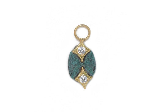 18k yellow gold 21mm carved artifact and crivelli drop with white diamonds. CHARM Size 0