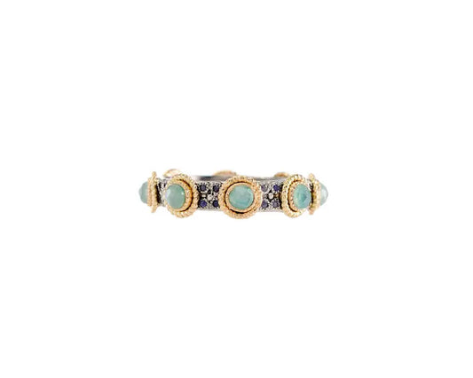 Chysoprase + Lolite Stack Band Ring | S6.5