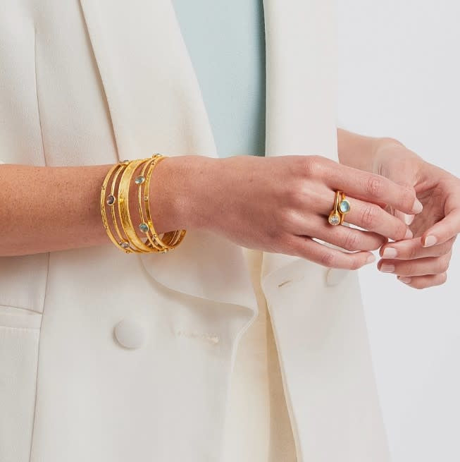 Jewel Stack Ring Gold Iridescent Jade Green Size 7