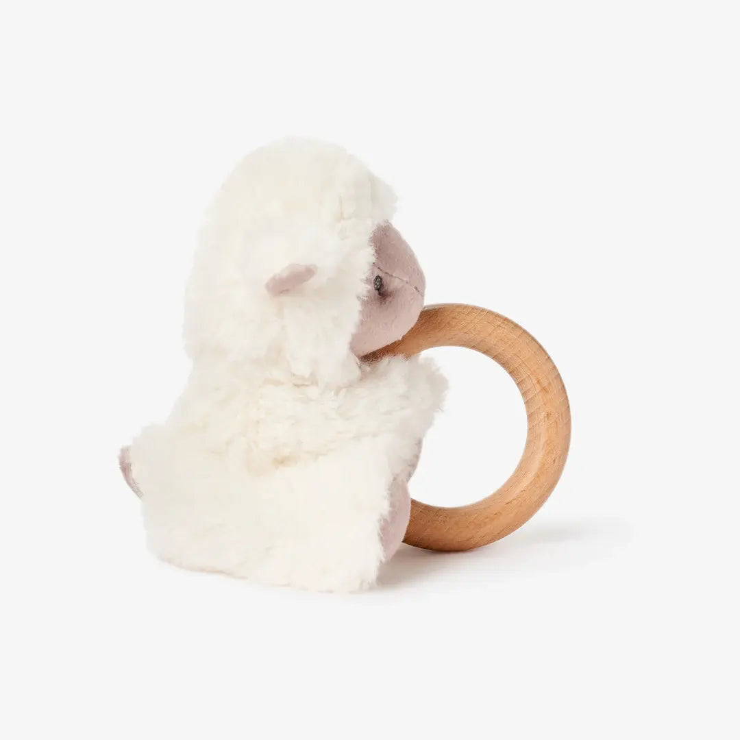 Plush Wooden Ring Rattle | Cream Lamb