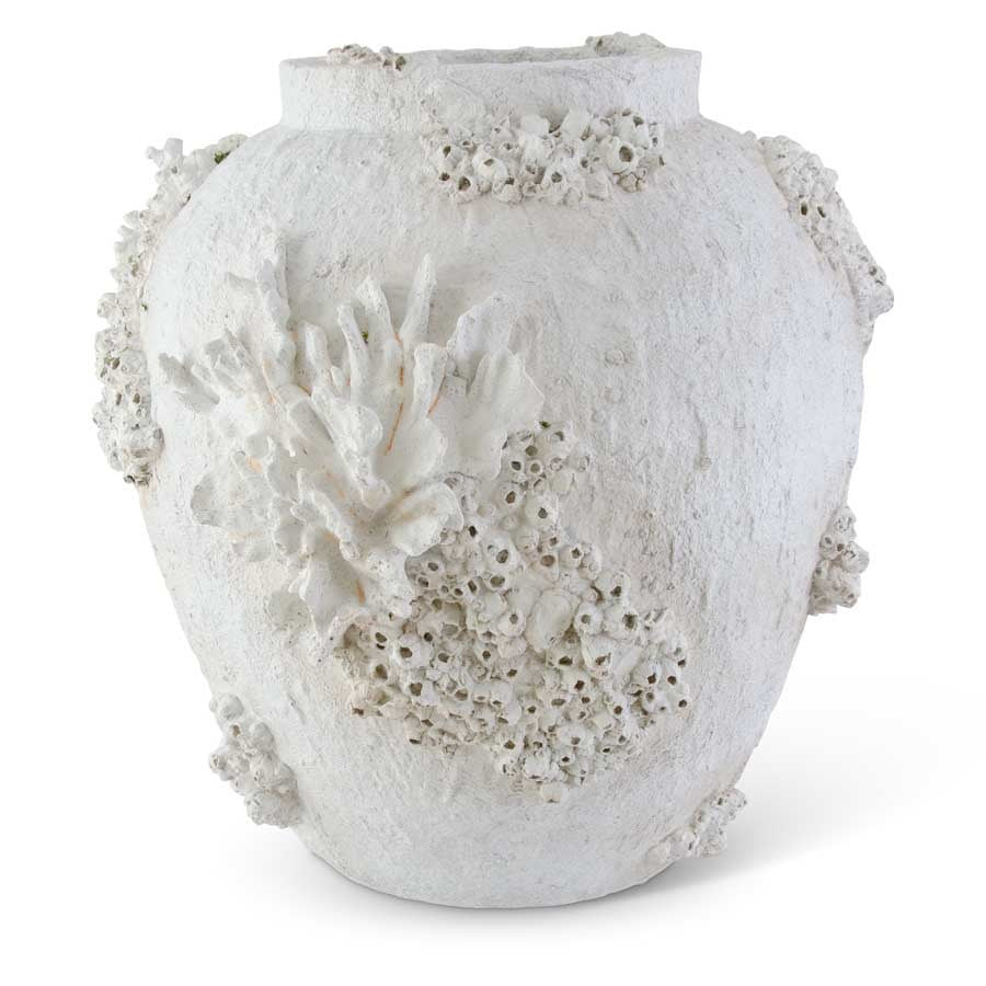 25" White Resin Shell and Coral Vase