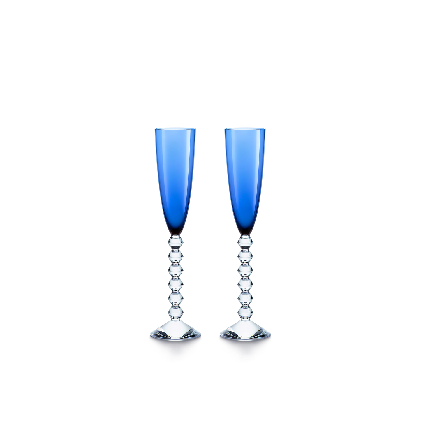 Baccarat Crystal Vega Flutissimo Blue Champagne + Cocktail Flute Set of 2 | 11.3in + 6.09oz