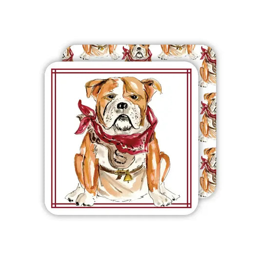 Square Coaster Maroon + Gray Bulldog | Set of 20