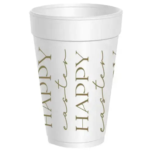 Happy Easter Vertical Wrap Styrofoam Cups Set | 10p Metallic Gold