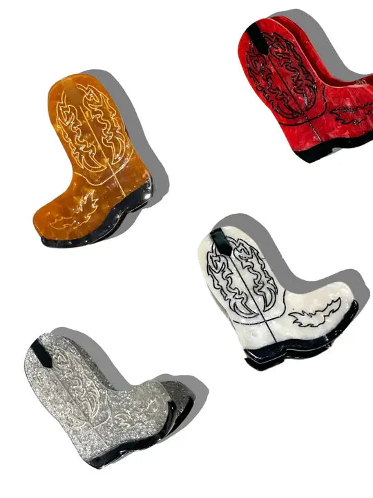 Hand Painted Claw Clip | Western Boot Silver