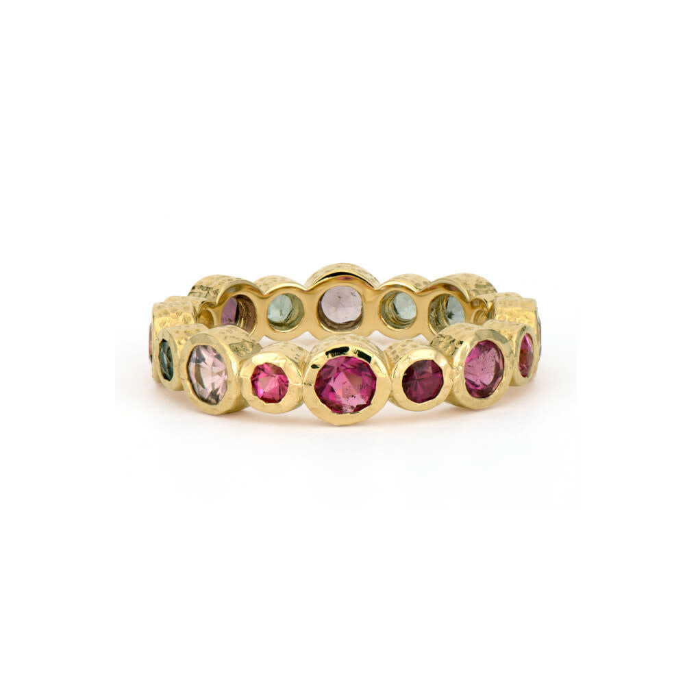Mixed Tourmaline Bezel Set Band Ring | S6.5 2.6c 14k